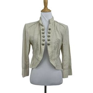 White House Black Market Linen Magician Blazer Size 8 Beige Open Front Cardigan